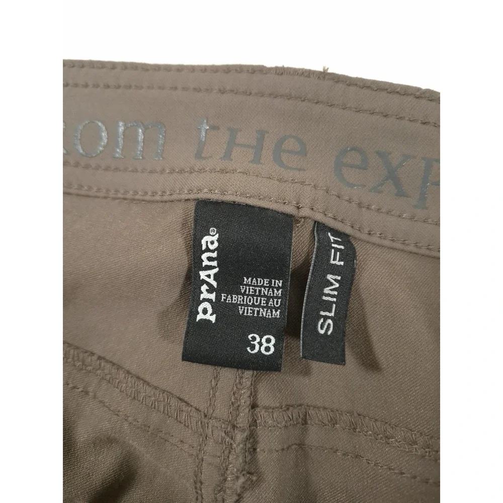 PrAna Brion Pants Mens 38x30 Beige Slim Fit Stretch Nylon 5 Pocket Outdoor